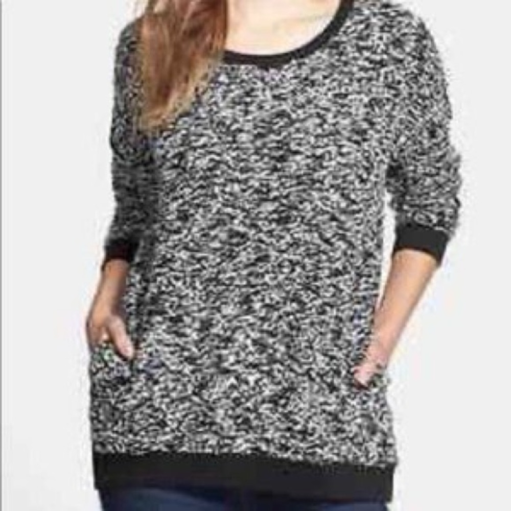 Lucky Lotus by Lucky Brand Boucle High Low Oversized Sweater with Pockets SZ m